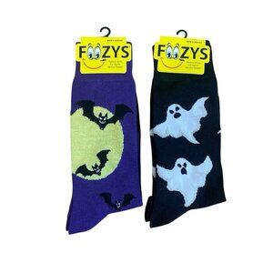 Foozys Halloween Socks (2) Pr Adult 10-13 Ghosts Bats Novelty Holiday